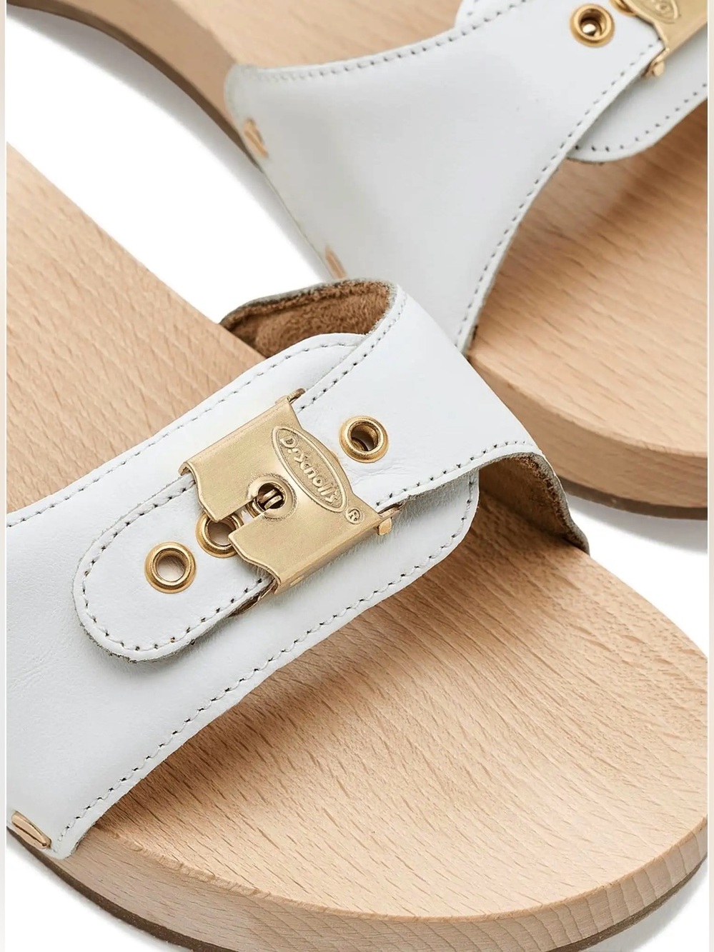 Dr. Scholl's Original Pescura Slide Sandals in White Leather with Gold Size 7 - Picture 6 of 9